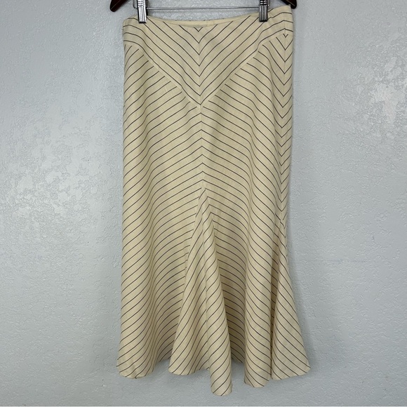 Lauren Ralph Lauren Linen Wool Stripe Fit and Flare Midi Skirt Ivory Size 6 - Picture 4 of 6